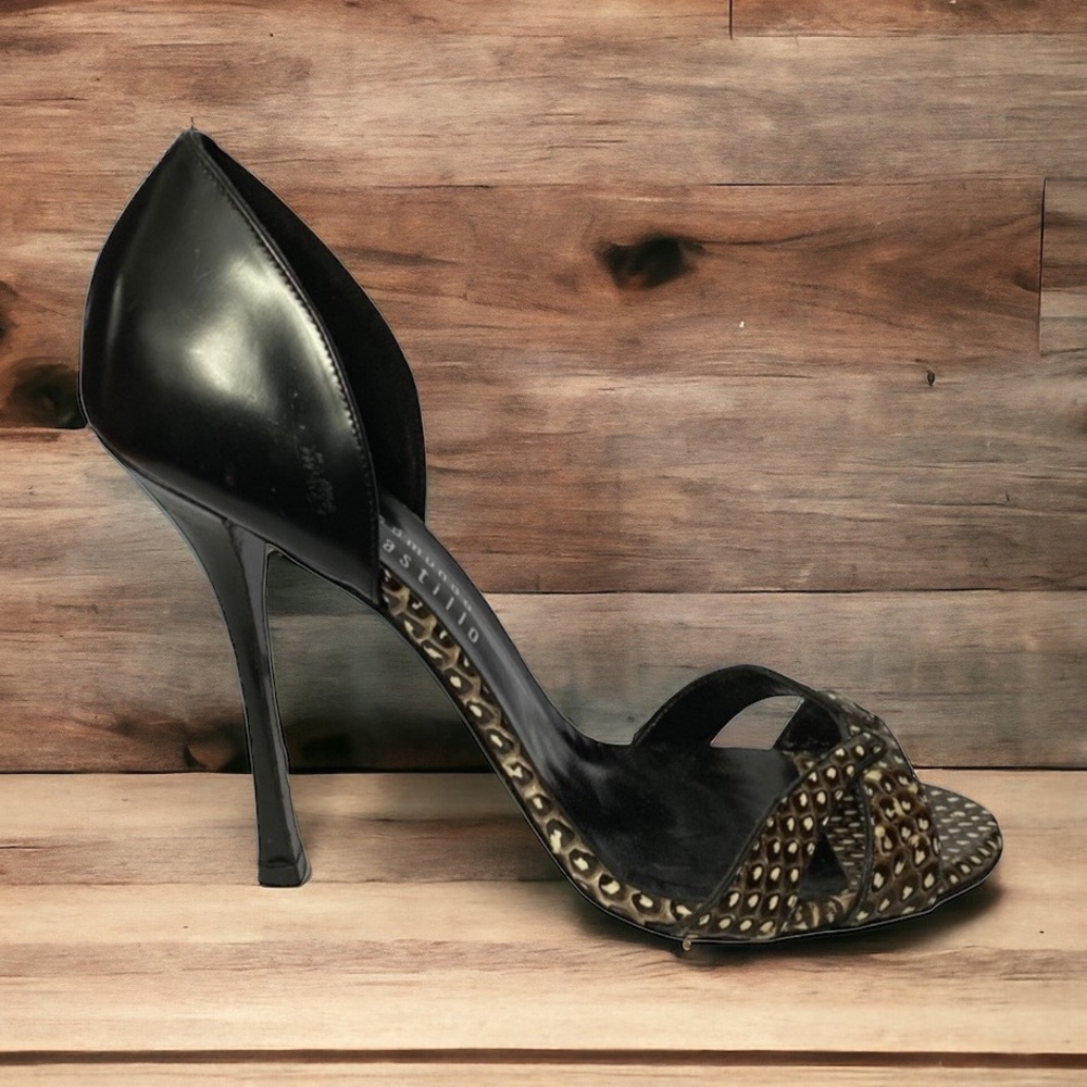 Edmundo Castillo black strappy heels 37.5 US 6.5